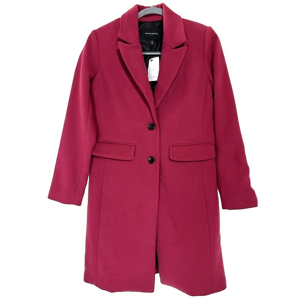 Banana Republic Long Coat Jacket Womens XS Classic Casual Pink Bright Magenta
